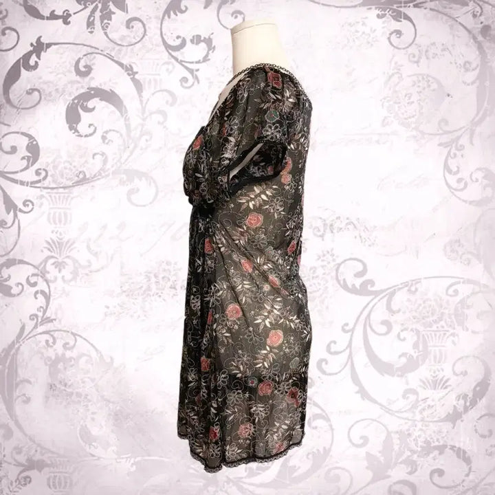 [BUNJANG] Oriental Fairy Rose Off-shoulder See-through Dress / 일본 오리엔탈 페어리 블랙 은사 장미 오프숄더 시스루 원피스