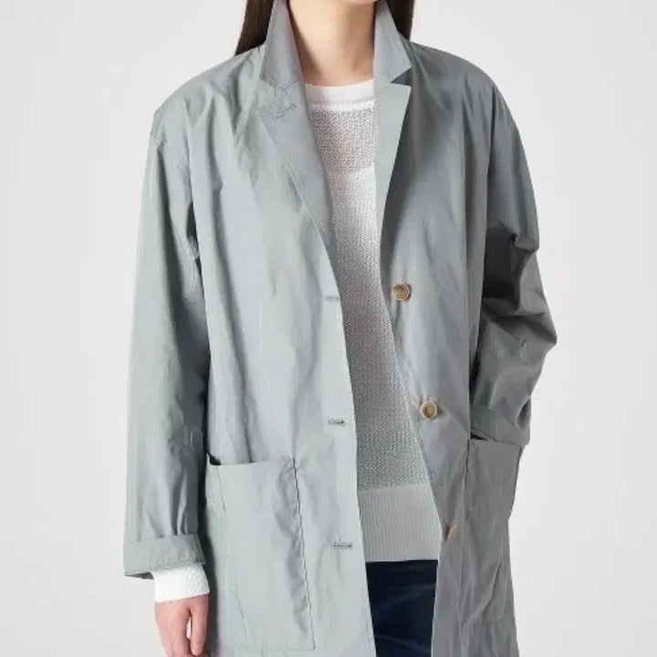 [BUNJANG] KUHO Relaxed Fit Mid-Length Trench Coat Jacket - Grey / 구호 KUHO 바스락 트렌치 하프 코트 간절기 자켓 루즈핏 그레이