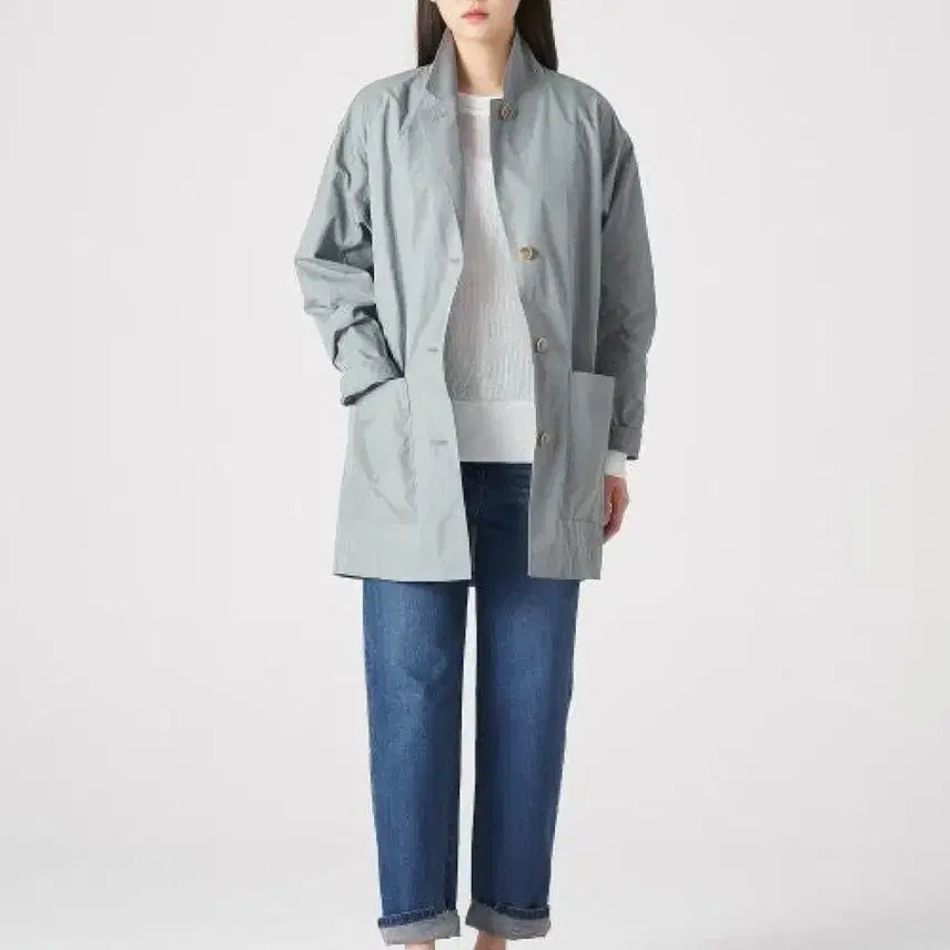 [BUNJANG] KUHO Relaxed Fit Mid-Length Trench Coat Jacket - Grey / 구호 KUHO 바스락 트렌치 하프 코트 간절기 자켓 루즈핏 그레이