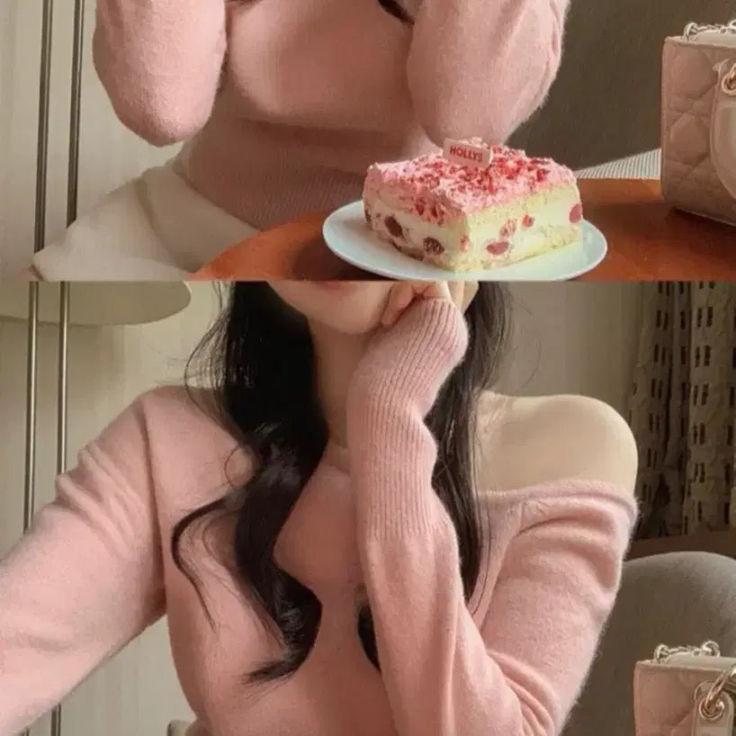 [BUNJANG] Off-Shoulder Knit Top - Pink / 오프숄더 니트 핑크