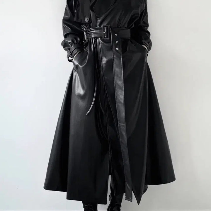 [SOLD OUT] 블랙 레더 롱 트렌치 코트