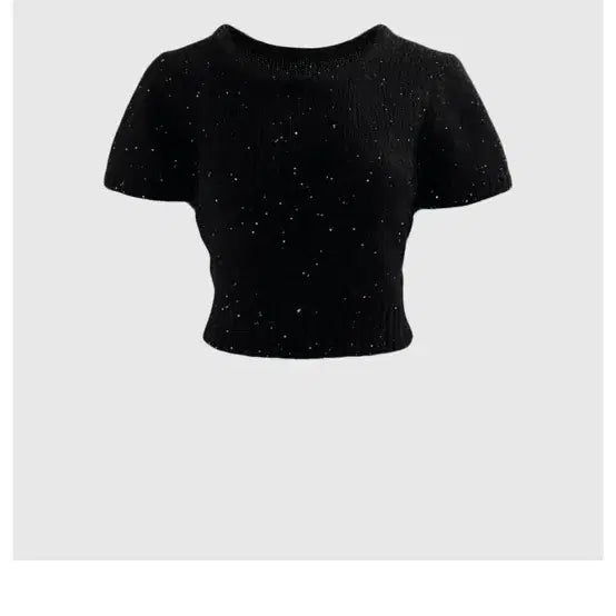 [BUNJANG] BRONN Mohair Sequin Short Sleeve Knit Top / BRONN 모헤어 스팽글 반팔 니트 블랙