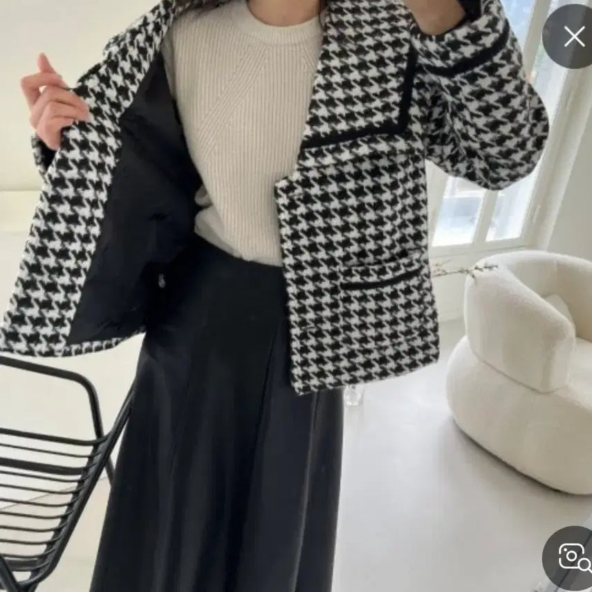 [BUNJANG] Houndstooth Check Tweed Coat Jacket with Big Collar / 빅카라하운드투스 체크 트위드 코트자켓