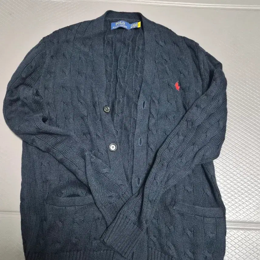 [BUNJANG] Polo Cable Knit V-Neck Cardigan / 폴로 가디건 꽈배기v넥 가디건