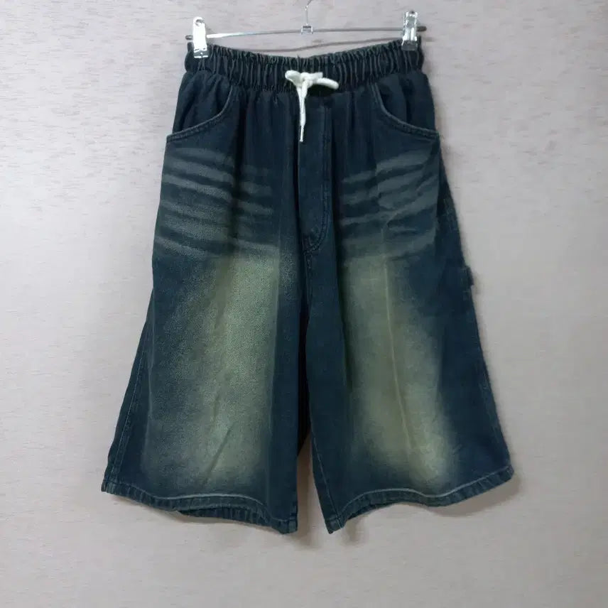 [BUNJANG] Navy Washed Wide 5-Pocket Denim Shorts / B3-18/네이비 워싱 와이드 5부청바지