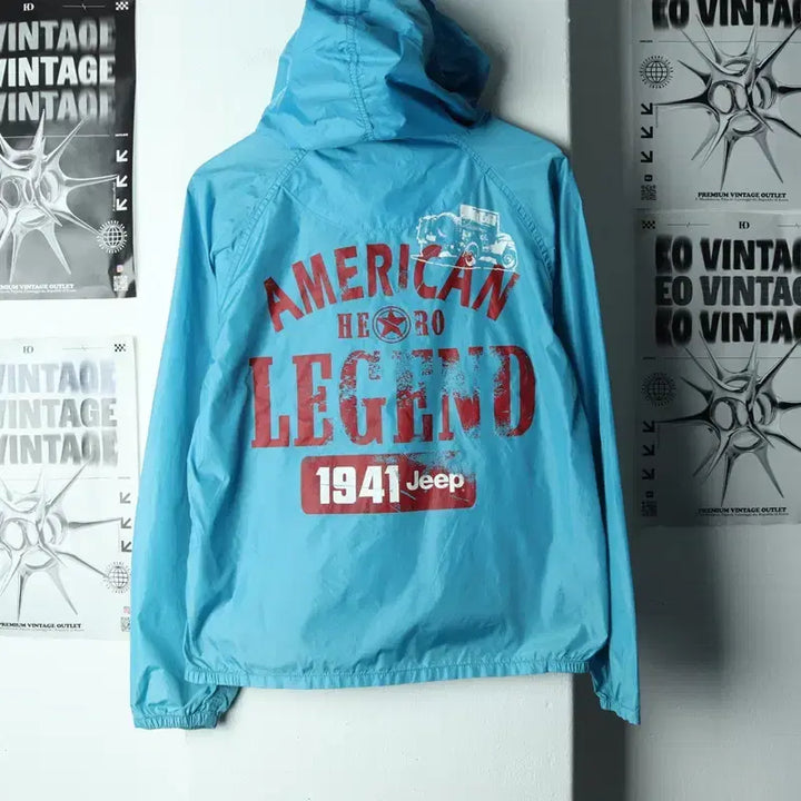 [BUNJANG] Jeep Lightweight Windbreaker Jacket Light Blue / (L) 지프 집업 바람막이 점퍼자켓 연블루 경량 올드스쿨-179D3
