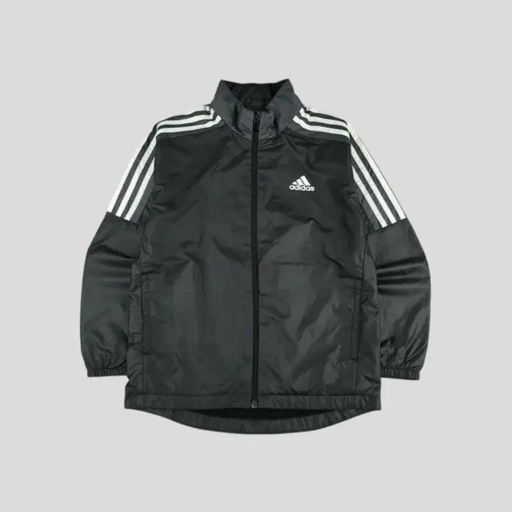 [BUNJANG] Adidas Kids Black Charcoal White Raglan Climastorm Sweatshirt Set / 아디다스 블랙 차콜 화이트 배색 로고 삼선 레글런 클라이마스톰 기모 바람