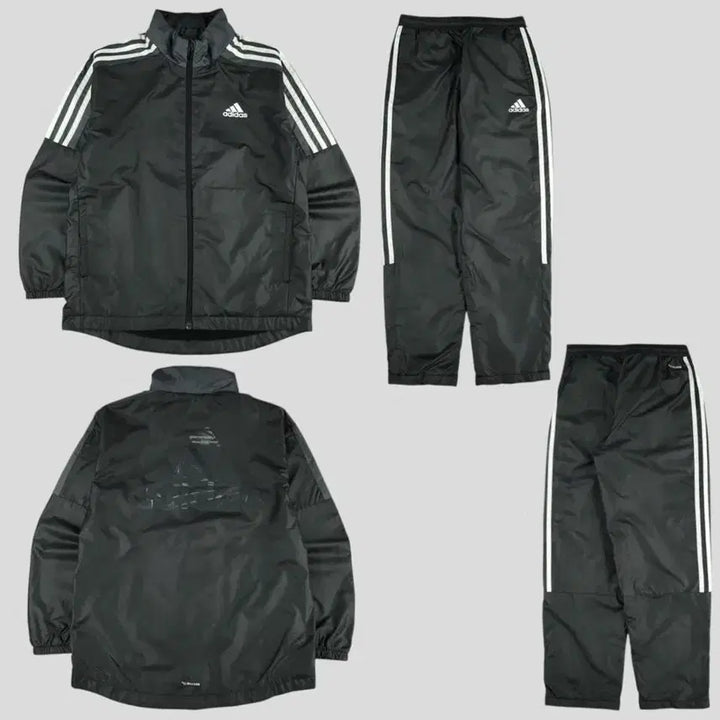 [BUNJANG] Adidas Kids Black Charcoal White Raglan Climastorm Sweatshirt Set / 아디다스 블랙 차콜 화이트 배색 로고 삼선 레글런 클라이마스톰 기모 바람