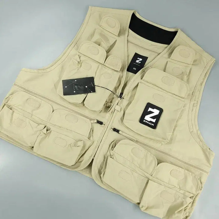 [BUNJANG] ZANCA Beige Black Logo Multi-Pocket Workwear Pilot Vest / ZANCA 잔카 베이지 블랙 로고 멀티포켓 워크웨어 파일럿 베스트 낚시