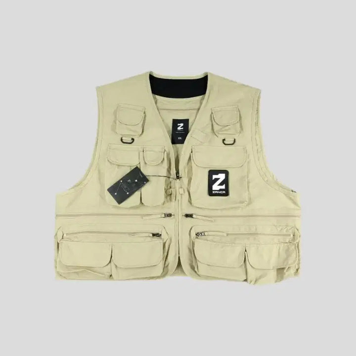 [BUNJANG] ZANCA Beige Black Logo Multi-Pocket Workwear Pilot Vest / ZANCA 잔카 베이지 블랙 로고 멀티포켓 워크웨어 파일럿 베스트 낚시
