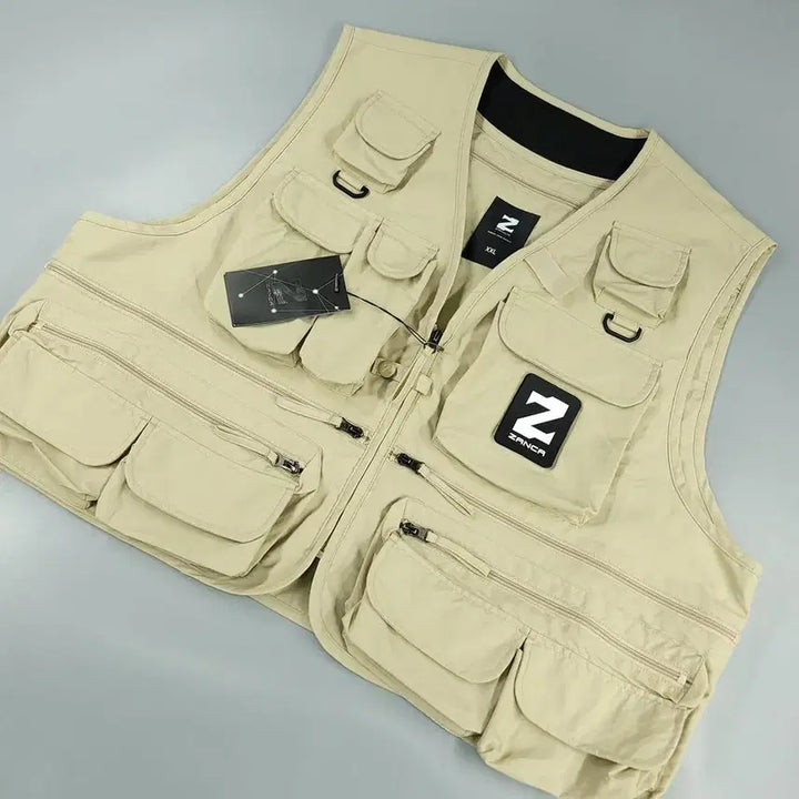 [BUNJANG] ZANCA Beige Black Logo Multi-Pocket Workwear Pilot Vest / ZANCA 잔카 베이지 블랙 로고 멀티포켓 워크웨어 파일럿 베스트 낚시