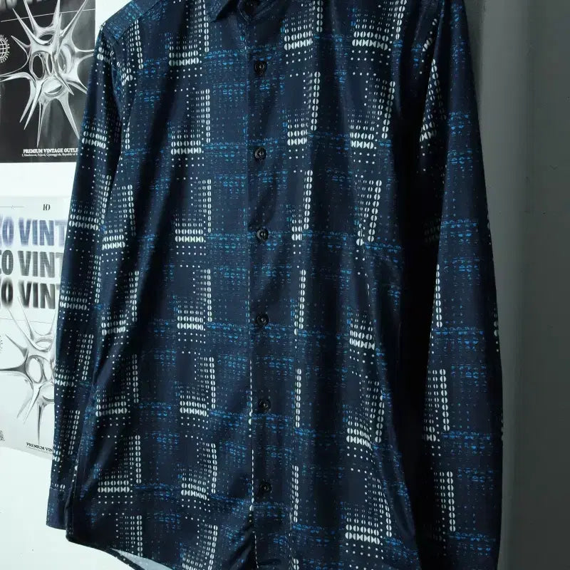 [BUNJANG] Elle Patterned Blue Shirt / (M) 엘르 셔츠 남방 패턴 블루 올드스쿨-179E1
