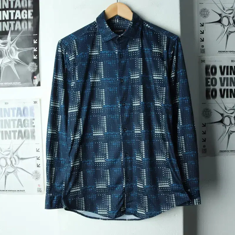 [BUNJANG] Elle Patterned Blue Shirt / (M) 엘르 셔츠 남방 패턴 블루 올드스쿨-179E1