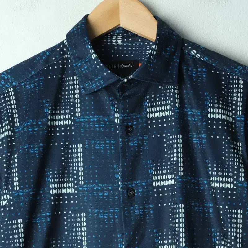 [BUNJANG] Elle Patterned Blue Shirt / (M) 엘르 셔츠 남방 패턴 블루 올드스쿨-179E1