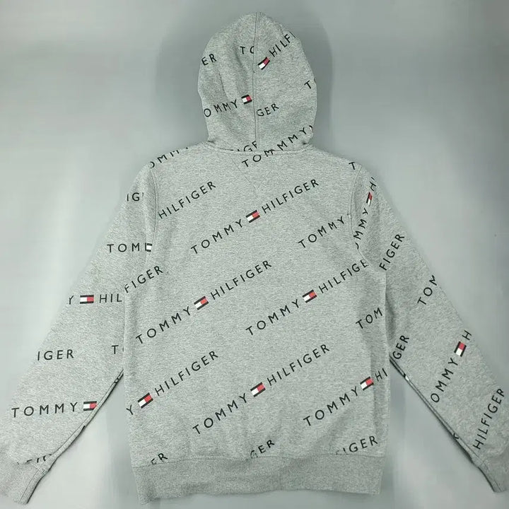 [BUNJANG] Tommy Hilfiger Cotton Blend Hoodie / 타미힐피거 그레이 블랙 스펠아웃 로고 패턴 기모 코튼블렌드 후드 티셔츠
