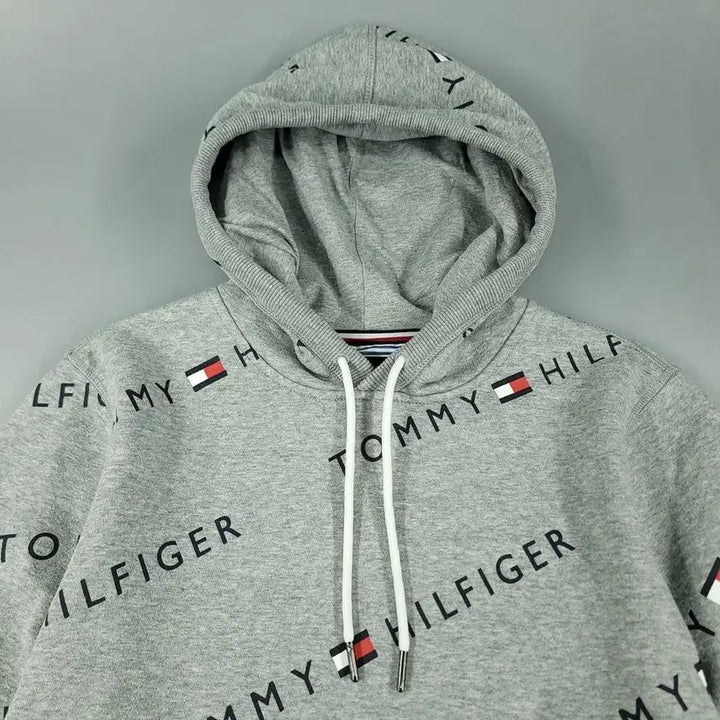 [BUNJANG] Tommy Hilfiger Cotton Blend Hoodie / 타미힐피거 그레이 블랙 스펠아웃 로고 패턴 기모 코튼블렌드 후드 티셔츠