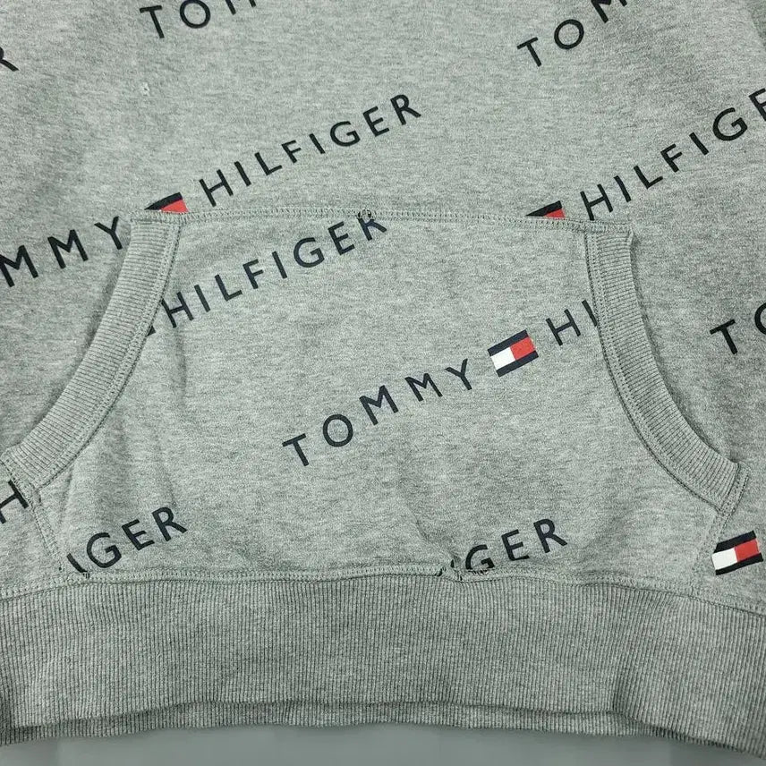 [BUNJANG] Tommy Hilfiger Cotton Blend Hoodie / 타미힐피거 그레이 블랙 스펠아웃 로고 패턴 기모 코튼블렌드 후드 티셔츠
