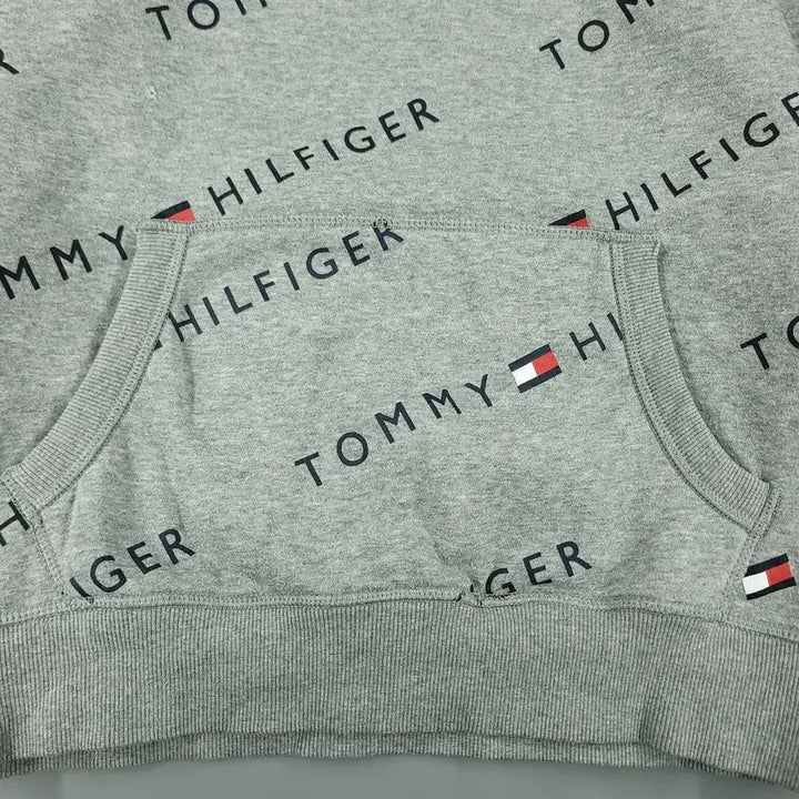 [BUNJANG] Tommy Hilfiger Cotton Blend Hoodie / 타미힐피거 그레이 블랙 스펠아웃 로고 패턴 기모 코튼블렌드 후드 티셔츠