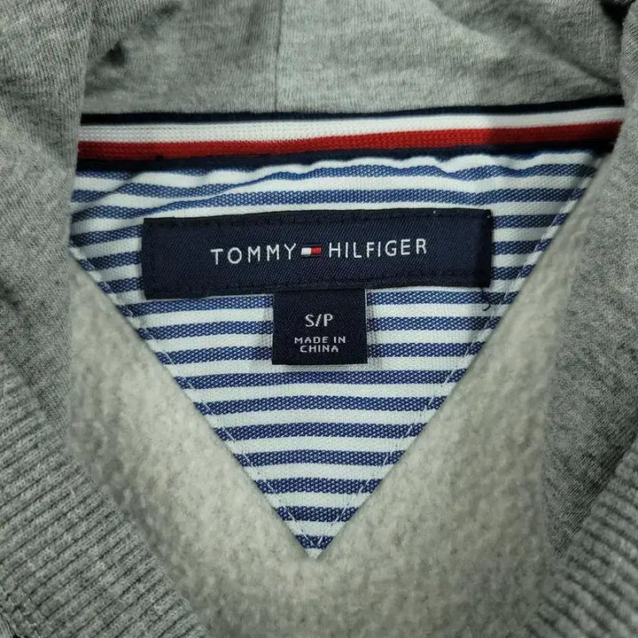 [BUNJANG] Tommy Hilfiger Cotton Blend Hoodie / 타미힐피거 그레이 블랙 스펠아웃 로고 패턴 기모 코튼블렌드 후드 티셔츠