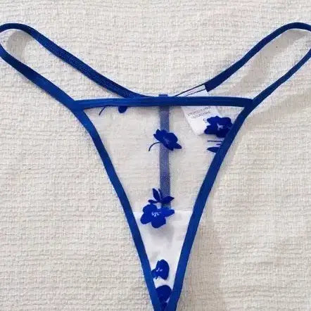 [BUNJANG] Floral Embroidery See-Through Thong / 블루 꽃 자수 시스루 티팬티55. 66사이즈