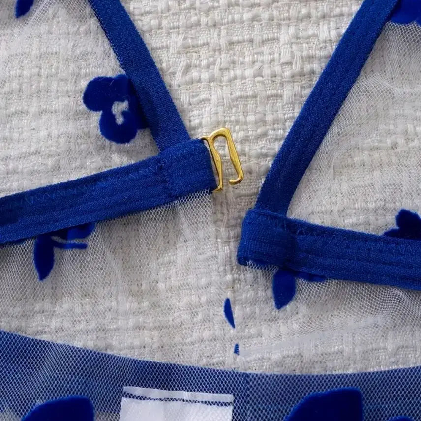 [BUNJANG] Floral Embroidery See-Through Thong / 블루 꽃 자수 시스루 티팬티55. 66사이즈