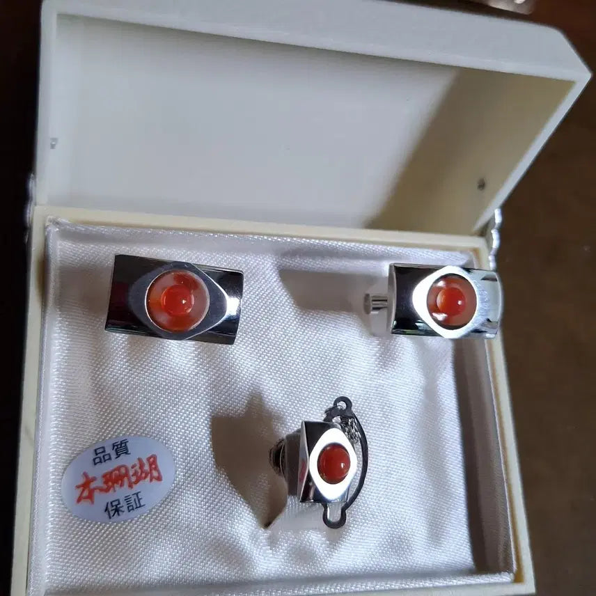 [BUNJANG] Coral Cufflinks and Tie Pin Set / 산호 커프스 버튼-넥타이핀 세트