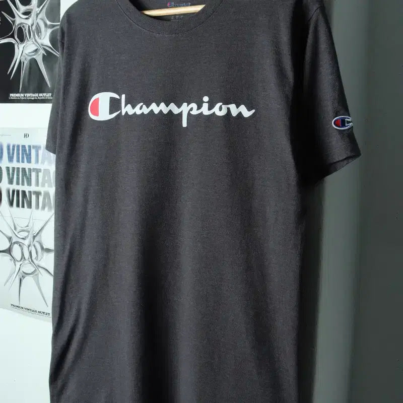 [BUNJANG] Champion Big Logo Gray T-Shirt / (M-L) 챔피온 반팔 티셔츠 빅로고 그레이 올드스쿨-179ED