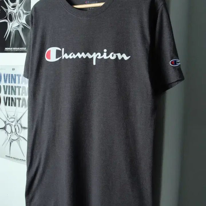 [BUNJANG] Champion Big Logo Gray T-Shirt / (M-L) 챔피온 반팔 티셔츠 빅로고 그레이 올드스쿨-179ED