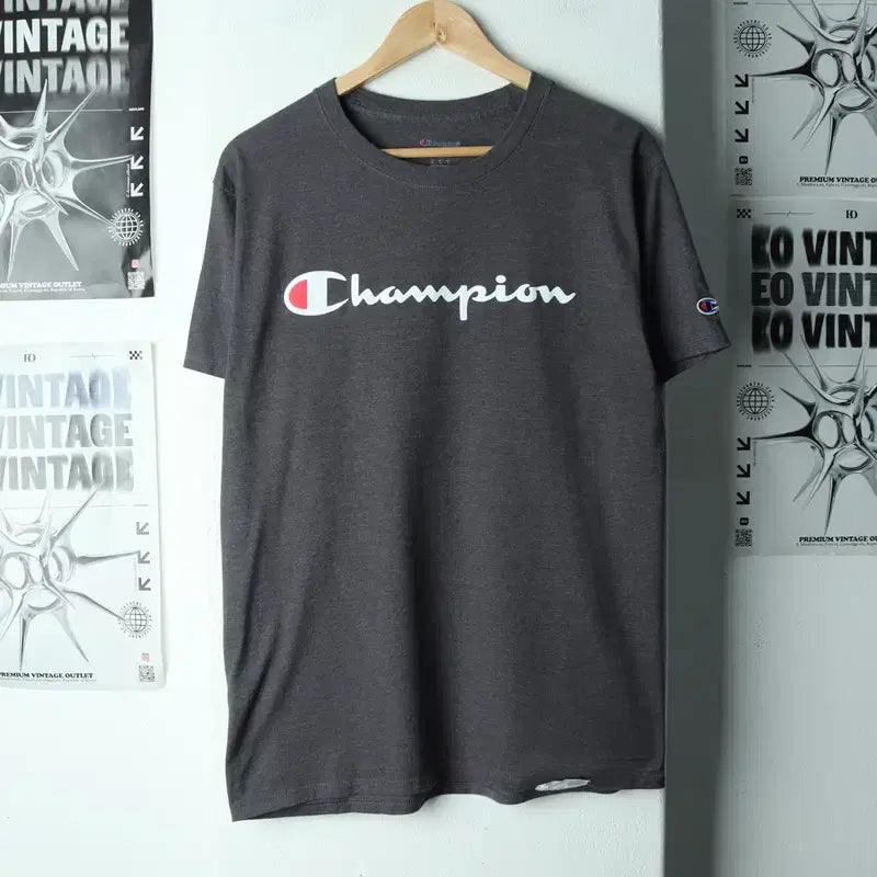 [BUNJANG] Champion Big Logo Gray T-Shirt / (M-L) 챔피온 반팔 티셔츠 빅로고 그레이 올드스쿨-179ED