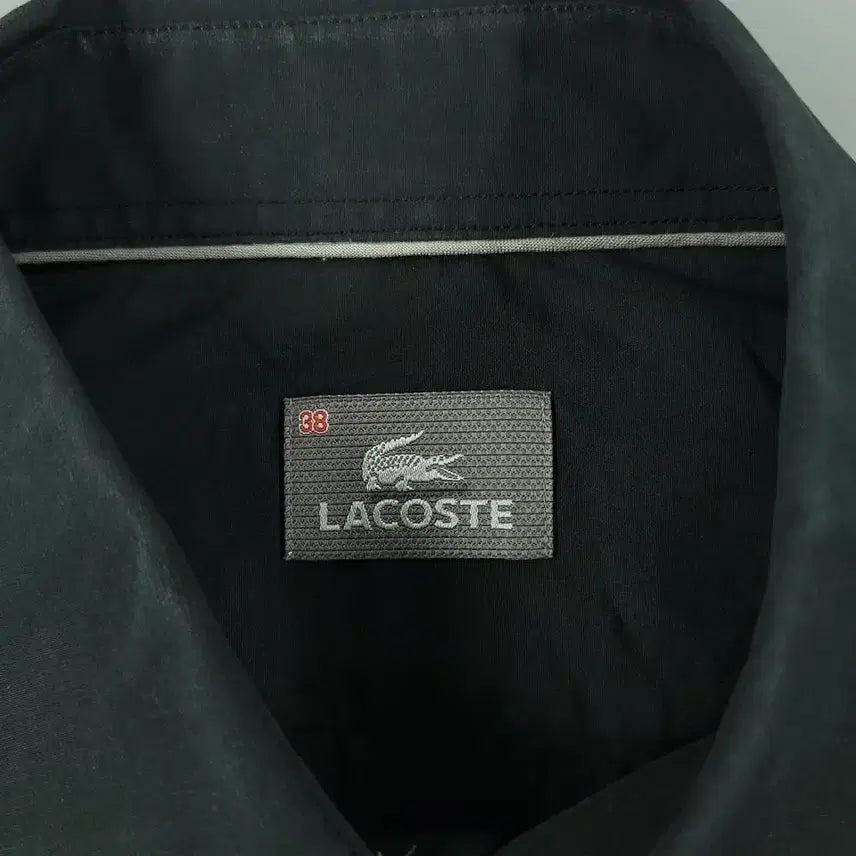 [BUNJANG] Lacoste Pigment Black White Croc Logo Chest Pocket Cotton Blend Shirt / 라코스테 피그먼트 블랙 화이트 크록로고 체스트포켓 코튼블렌드 남방 셔츠