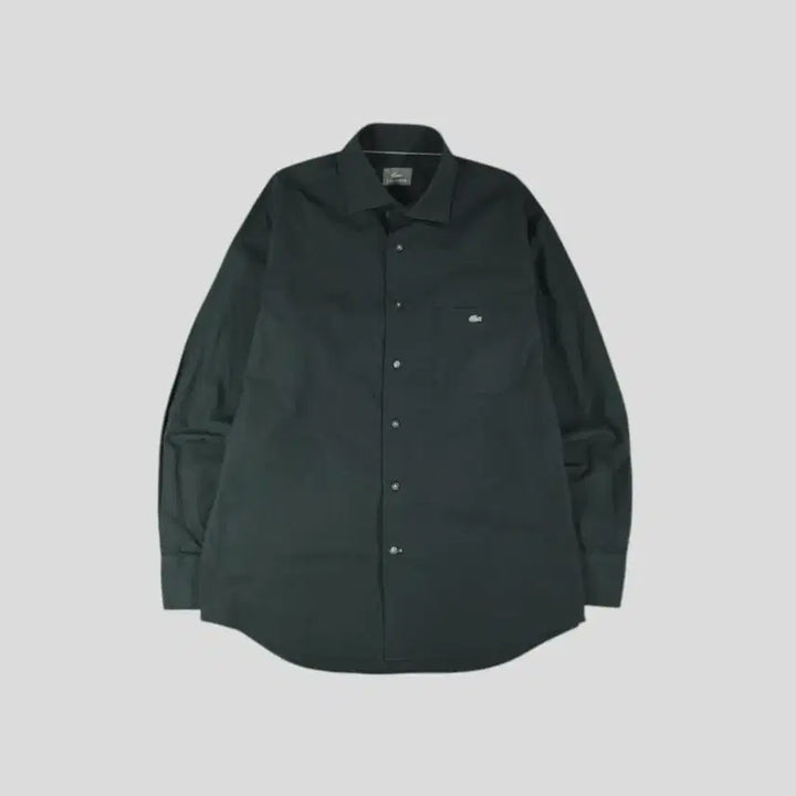 [BUNJANG] Lacoste Pigment Black White Croc Logo Chest Pocket Cotton Blend Shirt / 라코스테 피그먼트 블랙 화이트 크록로고 체스트포켓 코튼블렌드 남방 셔츠