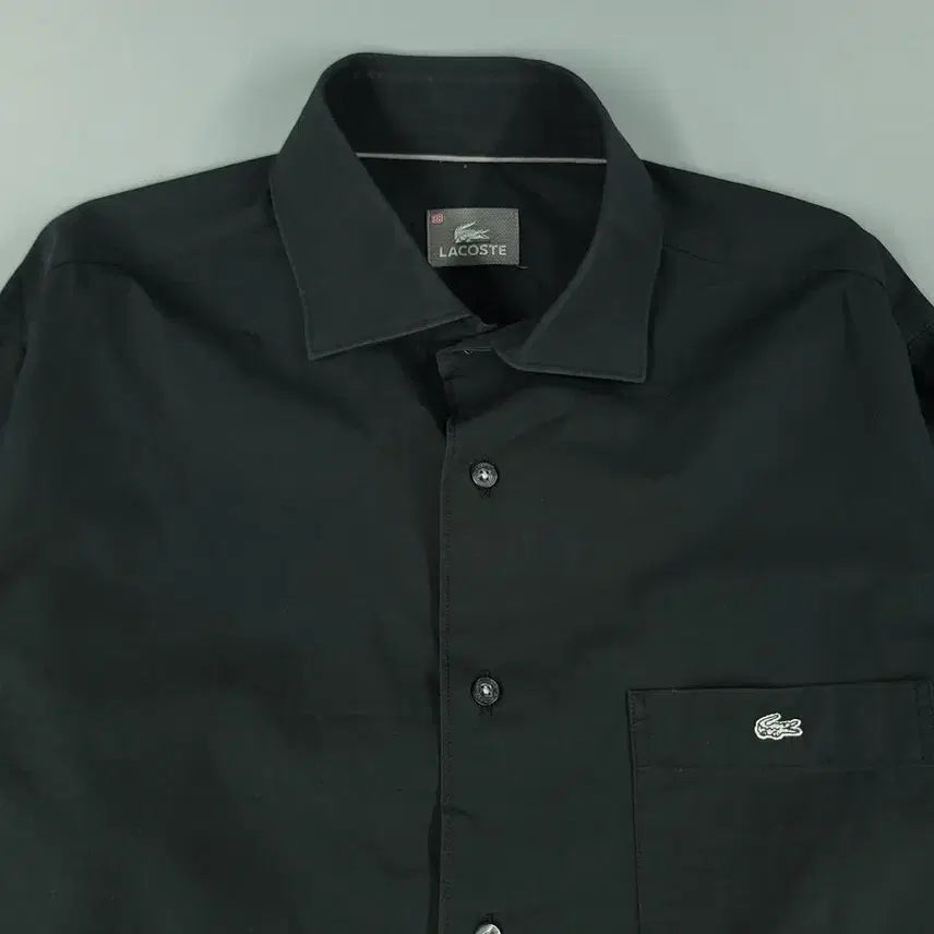 [BUNJANG] Lacoste Pigment Black White Croc Logo Chest Pocket Cotton Blend Shirt / 라코스테 피그먼트 블랙 화이트 크록로고 체스트포켓 코튼블렌드 남방 셔츠