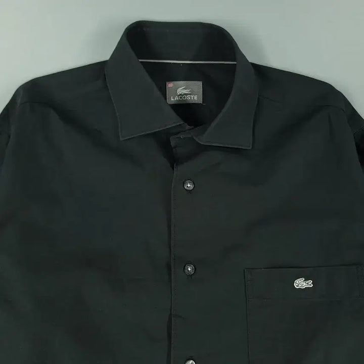 [BUNJANG] Lacoste Pigment Black White Croc Logo Chest Pocket Cotton Blend Shirt / 라코스테 피그먼트 블랙 화이트 크록로고 체스트포켓 코튼블렌드 남방 셔츠