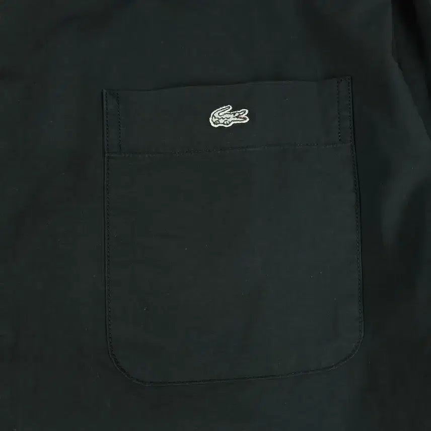 [BUNJANG] Lacoste Pigment Black White Croc Logo Chest Pocket Cotton Blend Shirt / 라코스테 피그먼트 블랙 화이트 크록로고 체스트포켓 코튼블렌드 남방 셔츠