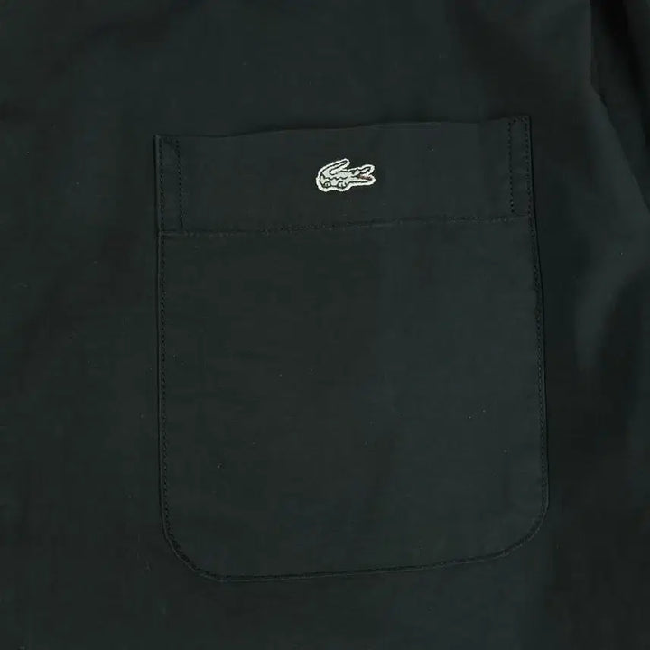 [BUNJANG] Lacoste Pigment Black White Croc Logo Chest Pocket Cotton Blend Shirt / 라코스테 피그먼트 블랙 화이트 크록로고 체스트포켓 코튼블렌드 남방 셔츠