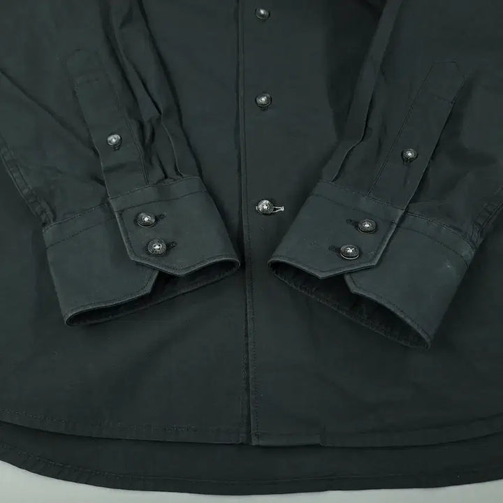 [BUNJANG] Lacoste Pigment Black White Croc Logo Chest Pocket Cotton Blend Shirt / 라코스테 피그먼트 블랙 화이트 크록로고 체스트포켓 코튼블렌드 남방 셔츠