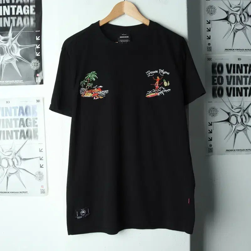 [BUNJANG] Groove Lime Old School Surfing T-Shirt / (L-XL) 그루브라임 반팔 티셔츠 서핑 블랙 올드스쿨-17A03