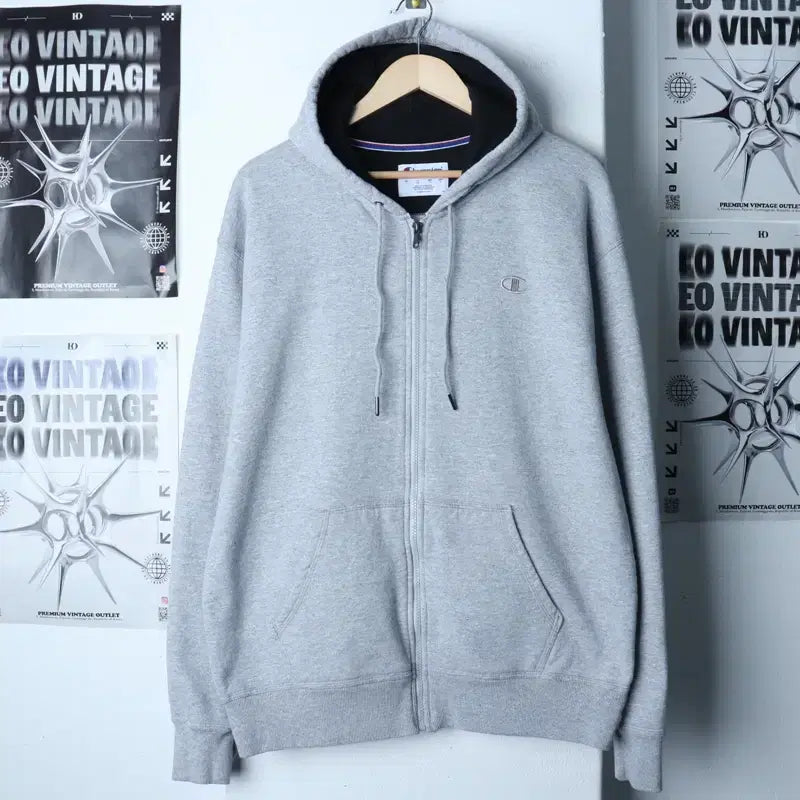 [SOLD OUT] (XL) 챔피온 후드집업 그레이 올드스쿨 작은오염-1795B