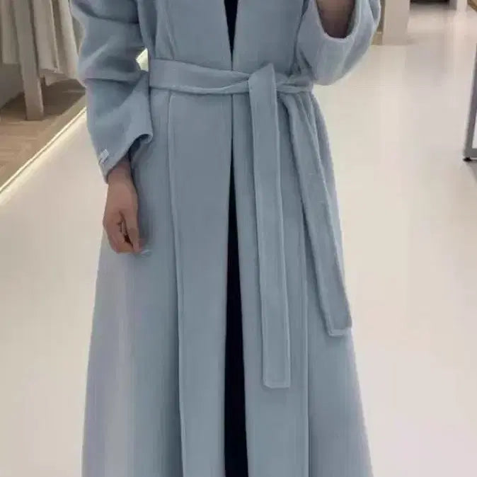 [BUNJANG] Handmade Sky Blue Wool Long Coat / 하늘색 양모  핸드메이드 롱 코트