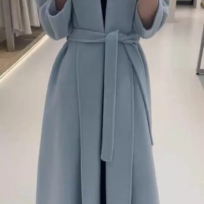 [BUNJANG] Handmade Sky Blue Wool Long Coat / 하늘색 양모  핸드메이드 롱 코트