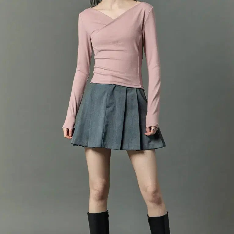 [BUNJANG] Citypops Drape V-Neck Long Sleeve T-Shirt Pink / 시티팝즈 드레이프 브이넥 긴팔티 핑크