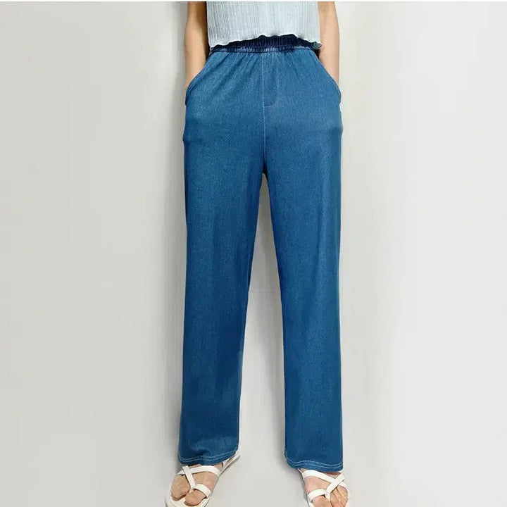 [BUNJANG] Emi Wide Denim Banding Pants / 와이드 청 데님 밴딩 스판 편한 바지 emi