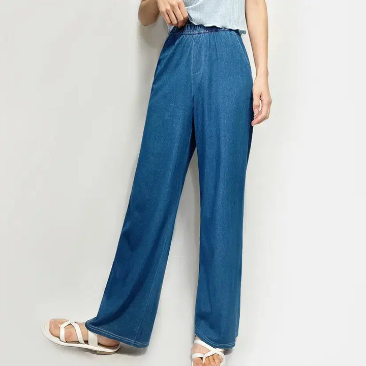 [BUNJANG] Emi Wide Denim Banding Pants / 와이드 청 데님 밴딩 스판 편한 바지 emi