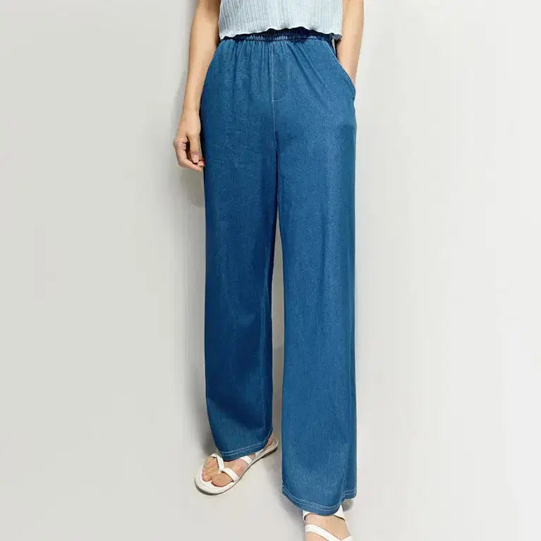 [BUNJANG] Emi Wide Denim Banding Pants / 와이드 청 데님 밴딩 스판 편한 바지 emi