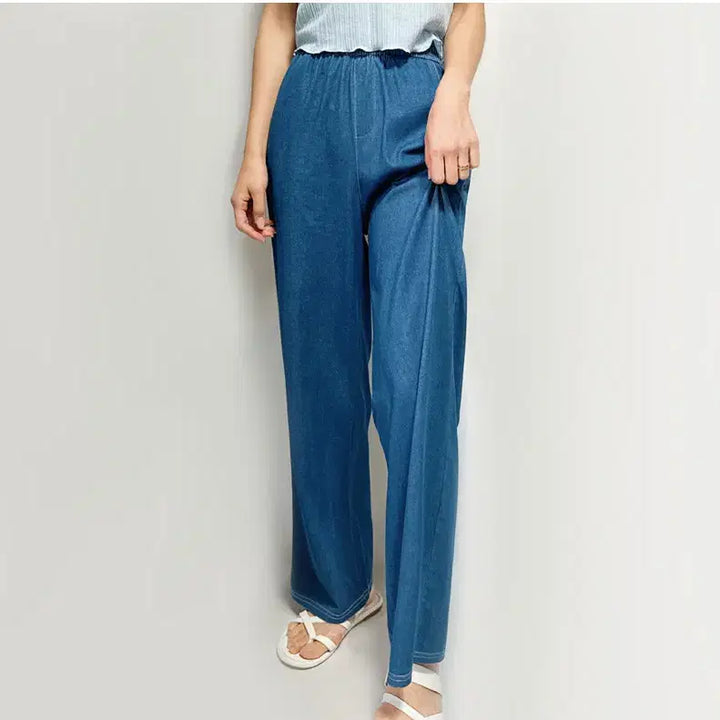 [BUNJANG] Emi Wide Denim Banding Pants / 와이드 청 데님 밴딩 스판 편한 바지 emi