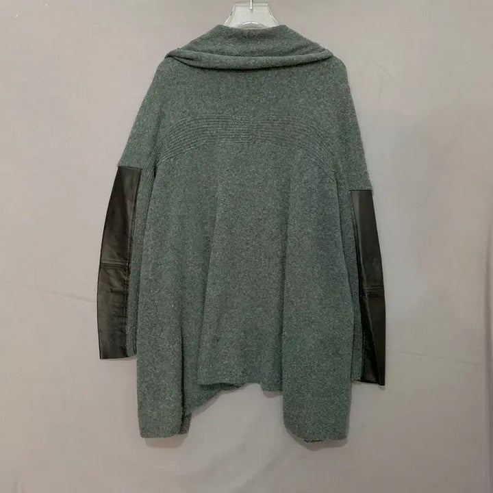 [BUNJANG] MAJE Leather Open Shawl Collar Knit Cardigan / 1 MAJE 마쥬 양가죽 배색 오픈 숄카라 니트 가디건