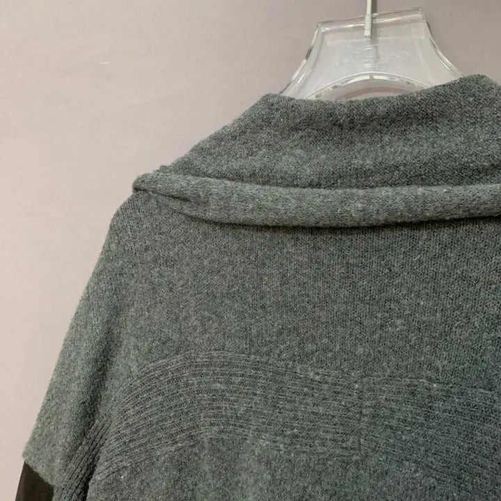 [BUNJANG] MAJE Leather Open Shawl Collar Knit Cardigan / 1 MAJE 마쥬 양가죽 배색 오픈 숄카라 니트 가디건