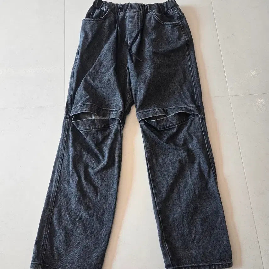 [BUNJANG] Black Washed Denim Cutout Pants / (L)블랙 워싱 데님 컷아웃  바지