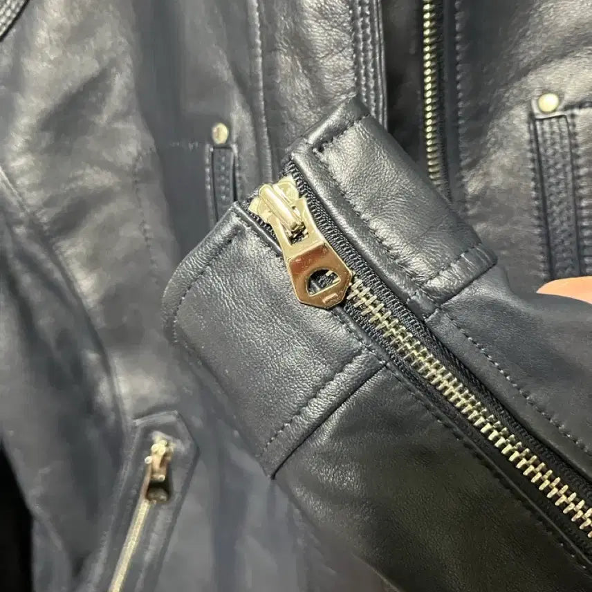 [BUNJANG] Dailyist Navy Lambskin Leather Rider Jacket / 데일리스트 네이비 양가죽 라이더 자켓
