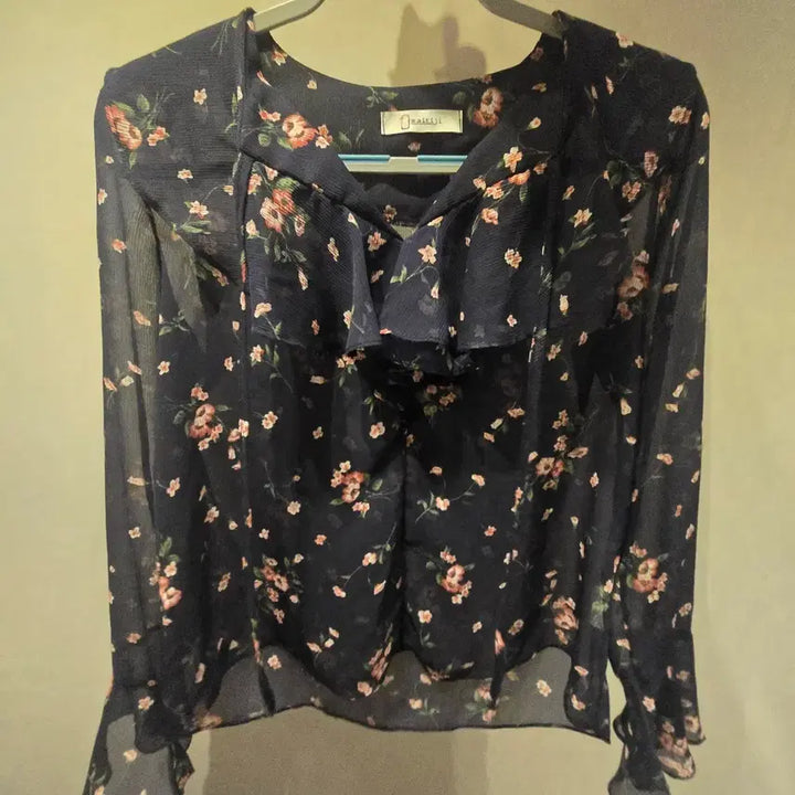 [BUNJANG] Navy Chiffon See-Through Blouse / 쉬폰 시스루 블라우스